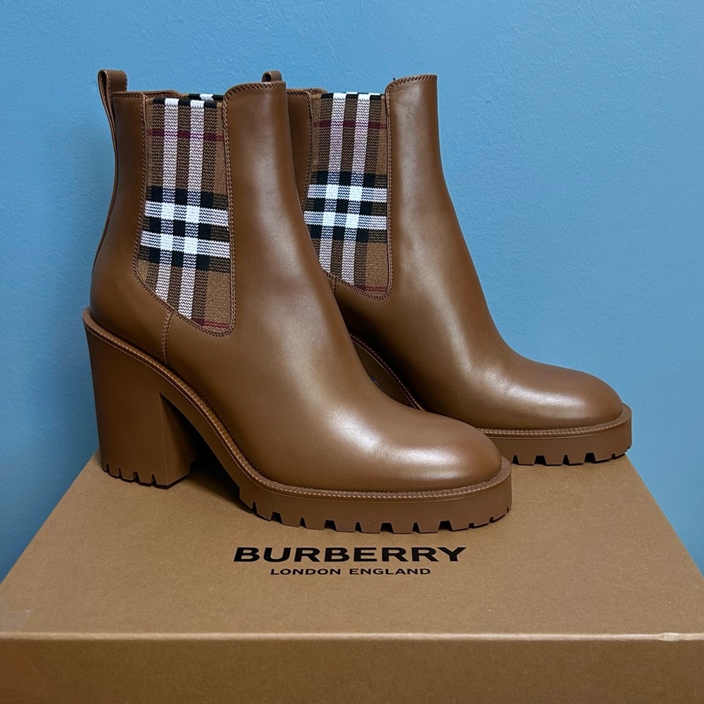 Burberry Brown Allostock Check Leather Boots